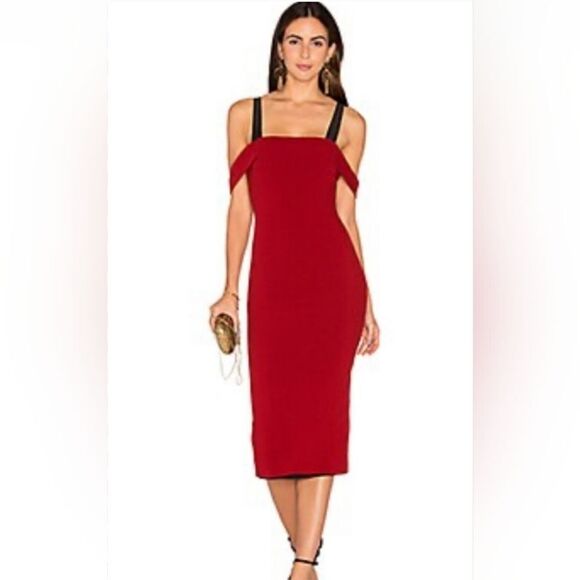 Cinq a Sept Red Nova Cold Shoulder Midi Dress Size 0 - Picture 1 of 10